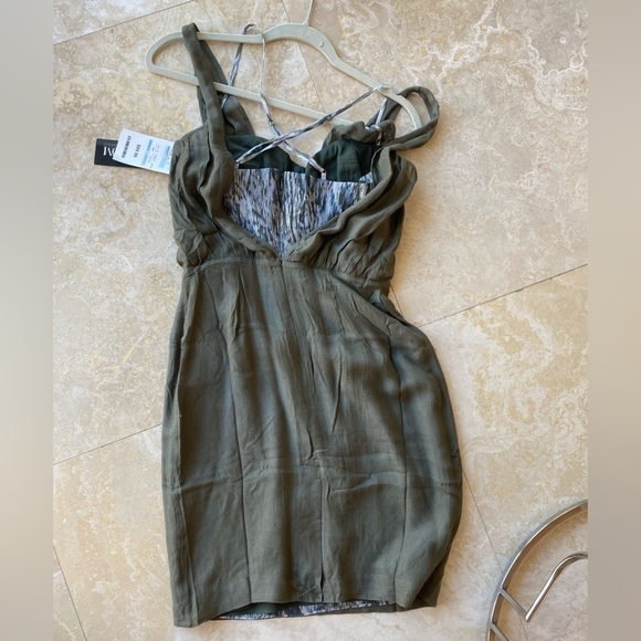 NWT Addison the Label Olive Green Silk Cocktail Dress with built in bustier - S - Picture 11 of 12